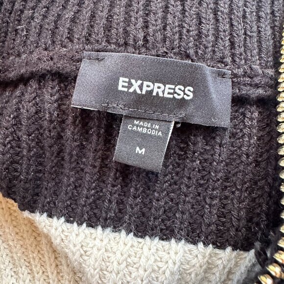 EXPRESS Nautical Black & White Stripe Quarter Zip Sweater Size Medium - Picture 10 of 11